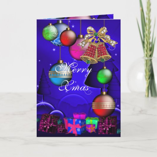 Kaart Merry Xmas kerstballen (Voorkant)