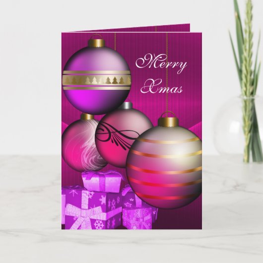 Kaart Merry Xmas Plum Pink Balls (Voorkant)