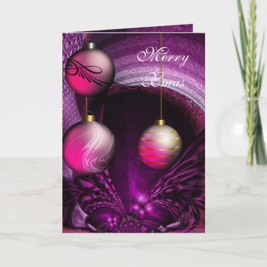 Kaart Merry Xmas Plum Pink Balls (Voorkant)