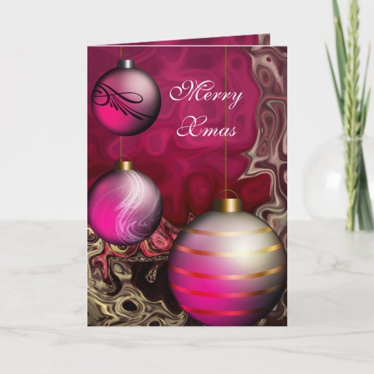 Kaart Merry Xmas Plum Pink Balls (Voorkant)