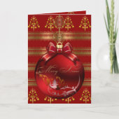 Kaart Merry Xmas Red Gold kerstballen (Voorkant)