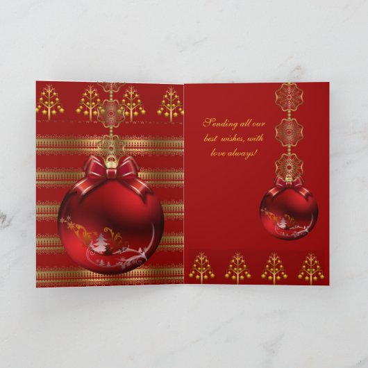 Kaart Merry Xmas Red Gold kerstballen (Binnen)