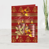 Kaart Merry Xmas Red Gold kerstkaarsen (Voorkant)