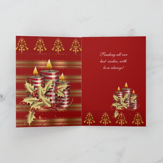 Kaart Merry Xmas Red Gold kerstkaarsen (Binnen)