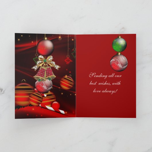 Kaart Merry Xmas Red Green Kerstmis Balls (Binnen)