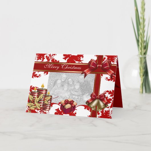 Kaart Merry Xmas Voeg foto Red White Kerstmis toe (Voorkant)