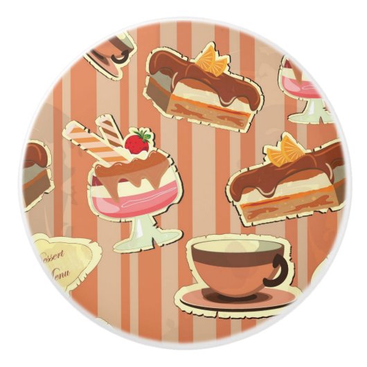 kaart met aardbeiendessert keramische knop (Voorkant)