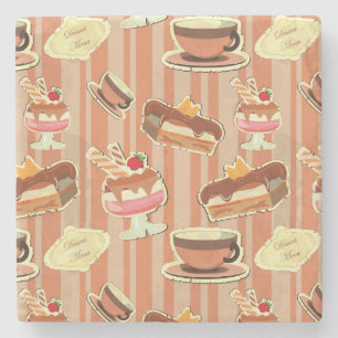 kaart met aardbeiendessert stenen onderzetter