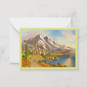 Kaart met berg en meer, met envelop notitiekaartje