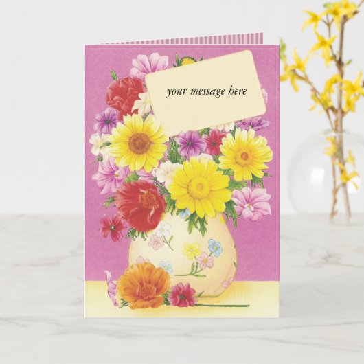 Kaart met bloemmotief en aangepaste tekst voor elk (Gele Bloem)