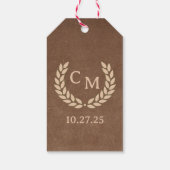  kaart met bruin leder bespaart de datum cadeaulabel (Achterkant)