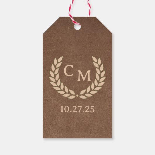 kaart met bruin leder bespaart de datum cadeaulabel (Achterkant)