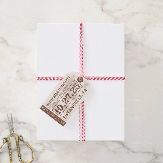  kaart met bruin leder bespaart de datum cadeaulabel (Met Touw)