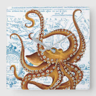 kaart met bruine inktvis vierkante klok