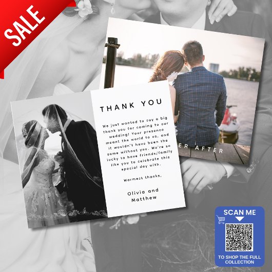 Kaart met dankbetuiging en foto en tekst aan beide