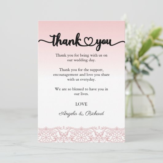 Kaart met dankwoord, script dankwoord, kant (Staand voorkant)