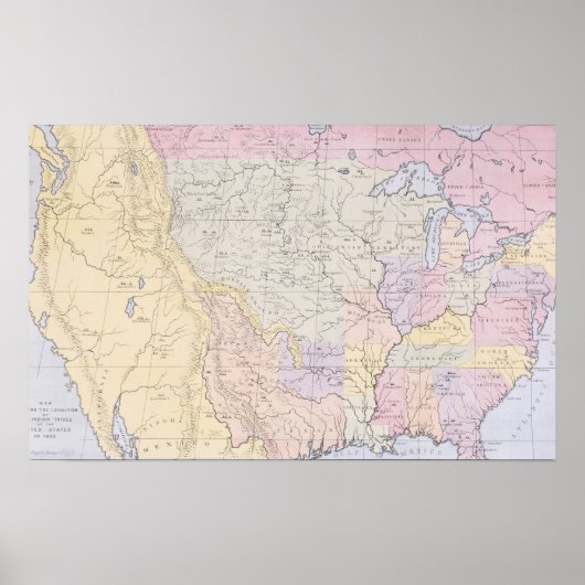 Kaart met de plaatsen van de Indiase stammen Poster (Voorkant)