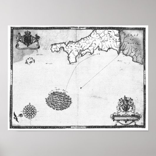 Kaart met de route van de vloot van Armada Poster (Voorkant)