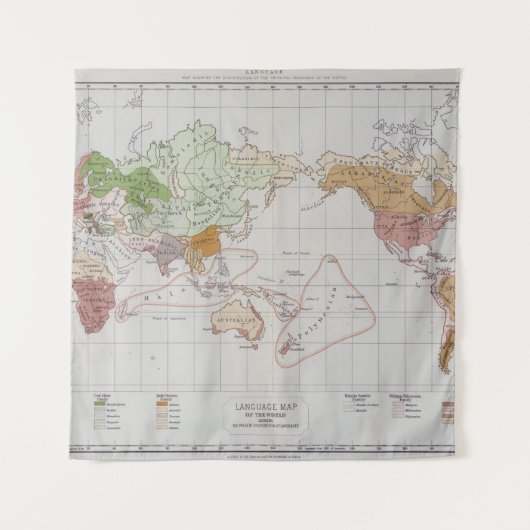 Kaart met de talen van de wereld wandkleed (Voorkant)