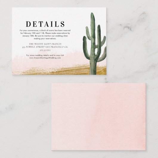 Kaart met details over het huwelijk in woestijn-ca (Voorkant / Achterkant)