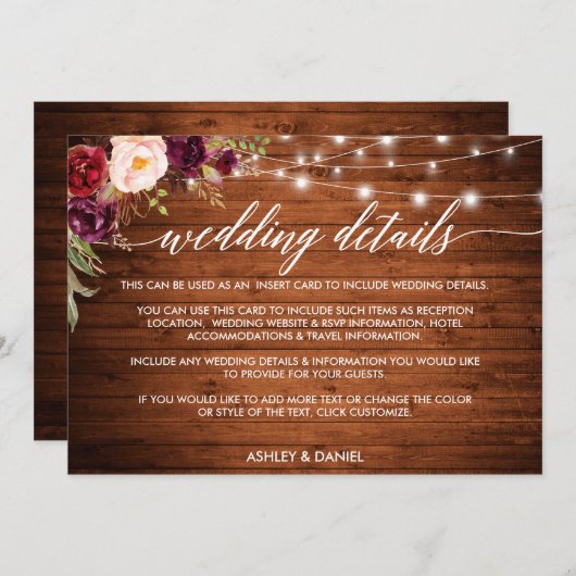 Kaart met details over het huwelijk met een kallig (Voorkant / Achterkant)