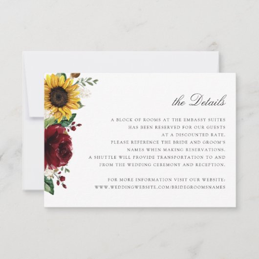 Kaart met details over het huwelijk met zonnebloem (Voorkant)