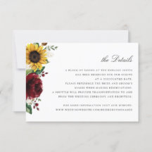 Kaart met details over het huwelijk met zonnebloem