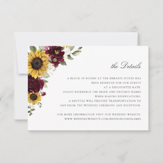 Kaart met details over het huwelijk met zonnebloem (Voorkant)