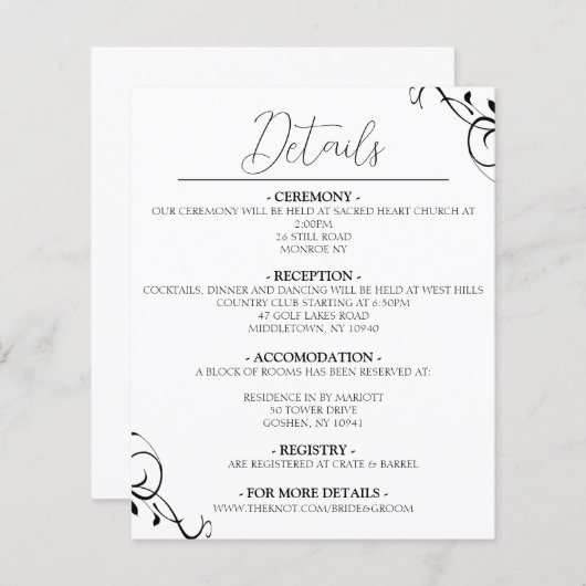 Kaart met details over legant bruiloft (Voorkant / Achterkant)