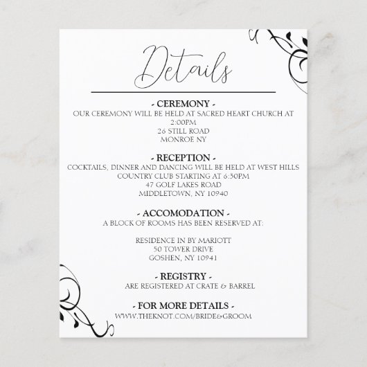 Kaart met details over legant bruiloft (Voorkant)