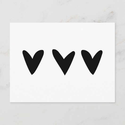 Kaart met drie schattige zwarte hartjes (Voorkant)