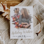 Kaart met geborsteld Tan Warm Holiday<br><div class="desc">Deze brute,  warme vakantie wenst de verloving fotokaart is de perfecte feestelijke groet voor een koppel. Het unieke en artistieke ontwerp kenmerkt uw foto in waterverf geschilderde borstelslagen met moderne kalligrafie in beige en wit.</div>