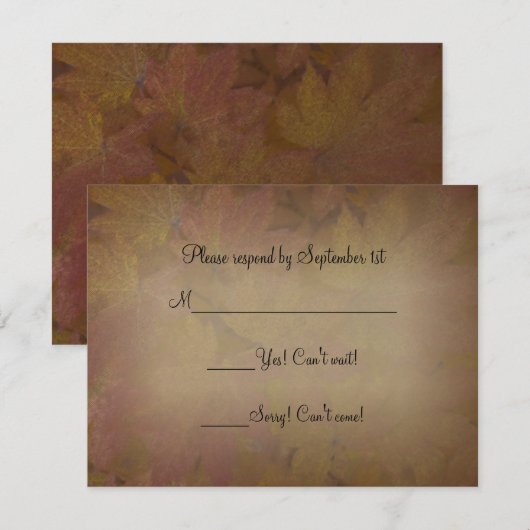 Kaart met gekleurde Maple Leaves Wedding RSVP Resp (Voorkant / Achterkant)