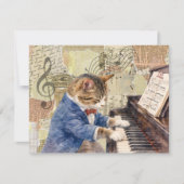 Kaart met gemengde media kat die piano speelt (Voorkant)