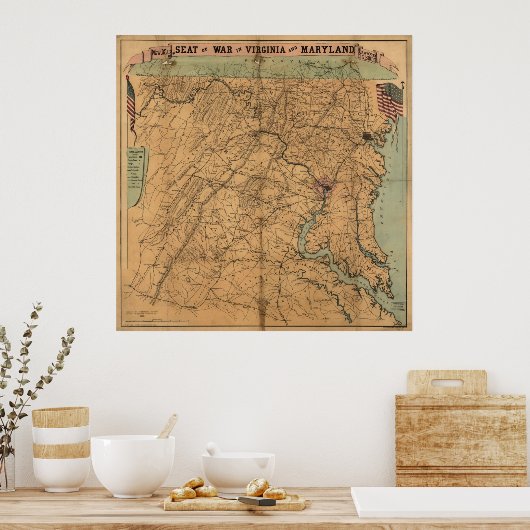  kaart met gevechten in de burgeroorlog in Marylan Poster (Keuken)