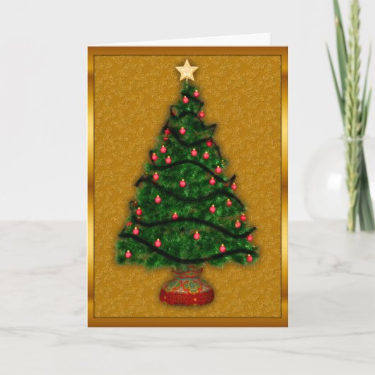 Kaart met gouden kerstbomen (Voorkant)
