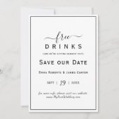 Kaart met 'Gratis drankjes' om de datum te reserve (Voorkant)