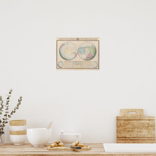 Kaart met het dubbele halfrond van de wereld poster (Keuken)
