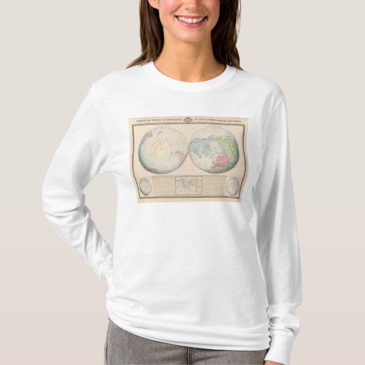 Kaart met het dubbele halfrond van de wereld t-shirt (Voorkant)