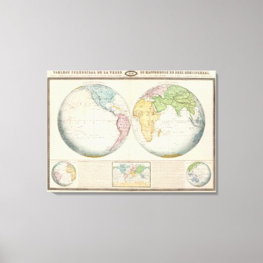 Kaart met het dubbele halfrond van het klimaat canvas afdruk (Voorkant)