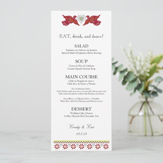 Kaart met het menu Lovevogels Weddenschappen (Staand voorkant)