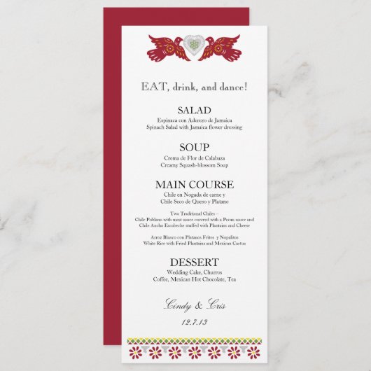 Kaart met het menu Lovevogels Weddenschappen (Voorkant / Achterkant)