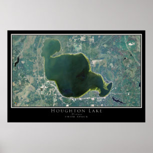 Kaart met het Poster van het Hoghton Lake Michigan
