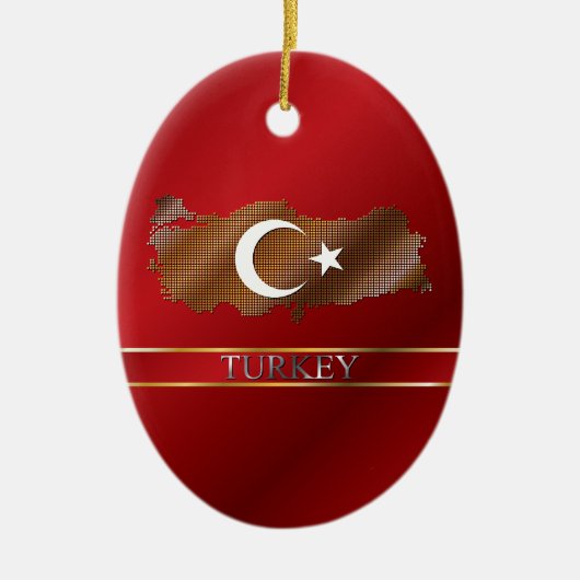 Kaart met het Turkse pixel en de Turkse vlag Keramisch Ornament (Voorkant)