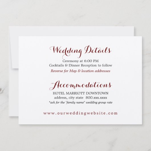 Kaart met huwelijksdetails en routebeschrijving na (Voorkant)