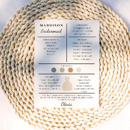 Kaart met informatie voor bruidsmeisjes