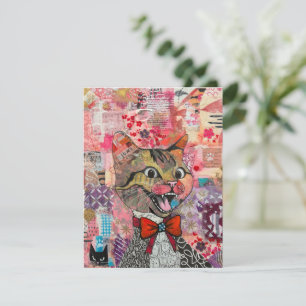 Kaart met kat en gemengde papieren collage wenskaa
