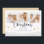 Kaart met kerstfeestdagen voor aangepaste foto's<br><div class="desc">Gebruik deze elegante moderne kerstkaarten met uw eigen foto's,  naam en persoonlijke feestdagen om uw vrienden en familie een prettige kerst te wensen. U kunt het patroon en de kleur van de rug zelfs veranderen.</div>