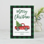Kaart met kerstmis in Penseel Script Truck Green P (Staand voorkant)