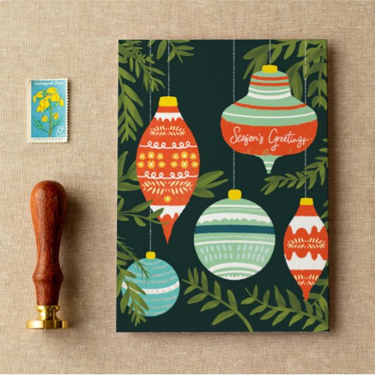 Kaart met kerstsieraarten voor sasons